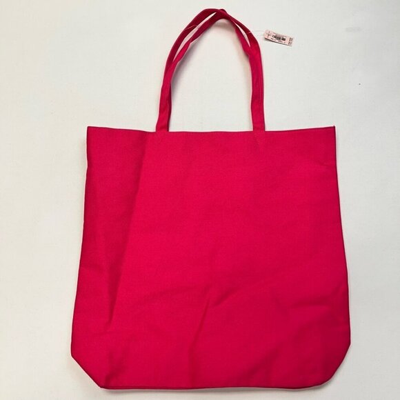 Victorias Secret Womens Tote Bag Magenta Textile Spellout Heart Sequins Huge New - Picture 3 of 9